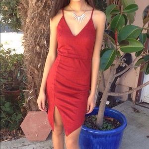 Like new maroon suede bodycon asymmetrical dress